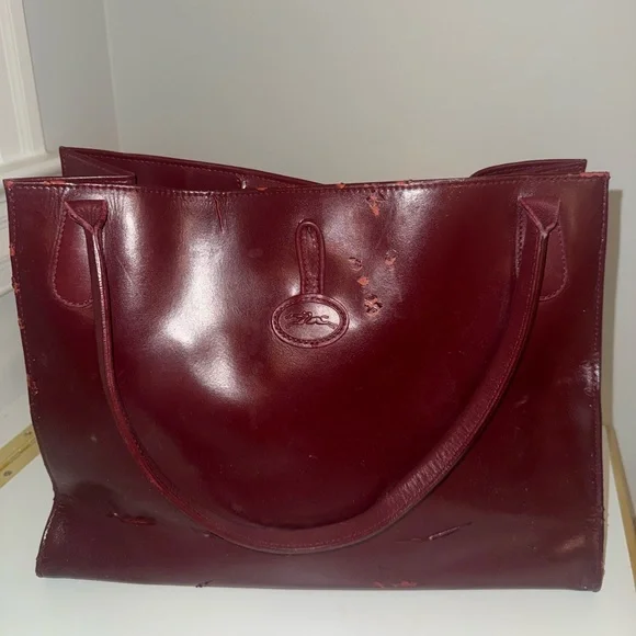 Longchamp Roseau Leather Tote Bag - Burgundy - Picture 2 of 3